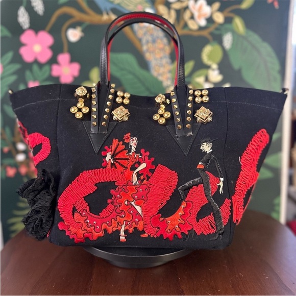 CHRISTIAN LOUBOUTIN♥️🖤💃Flamencaba Tote in Embroidered Toile PRISTINE CONDITION - Picture 2 of 15